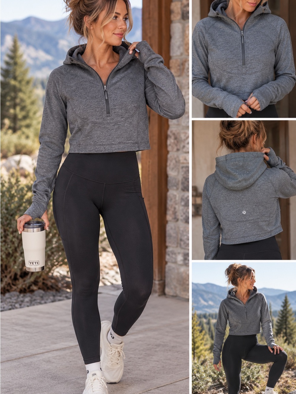 lululemon athletica Cropped Quarter-Zip Hoodie in Heather Gray